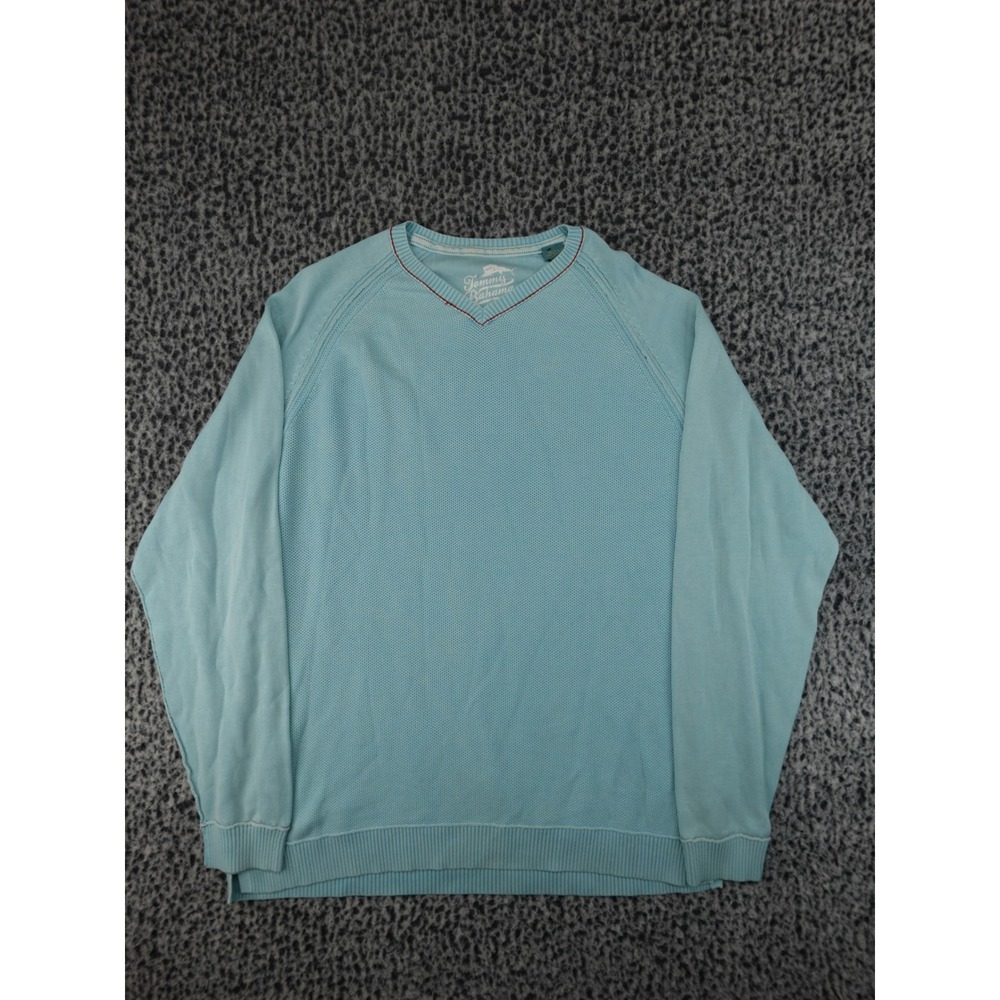 Tommy Bahama V-Neck Pullover Mens XL Light Blue Good Waffle Knit Cotton Sweater